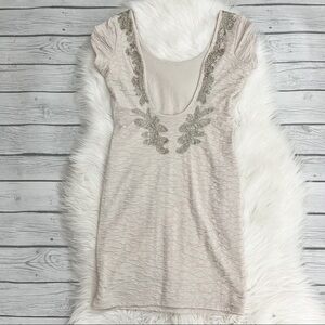 FREE PEOPLE Tan / Cream Embellished Low Back Dress